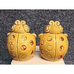 Vintage Japan Red Spotted Lady Bugs Salt and Pepper Shaker Set